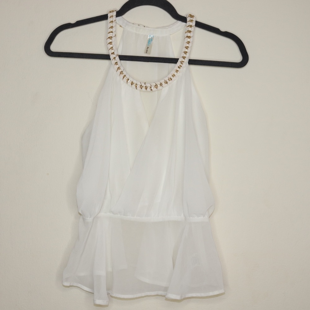 White Peplum Top with Gold Accents